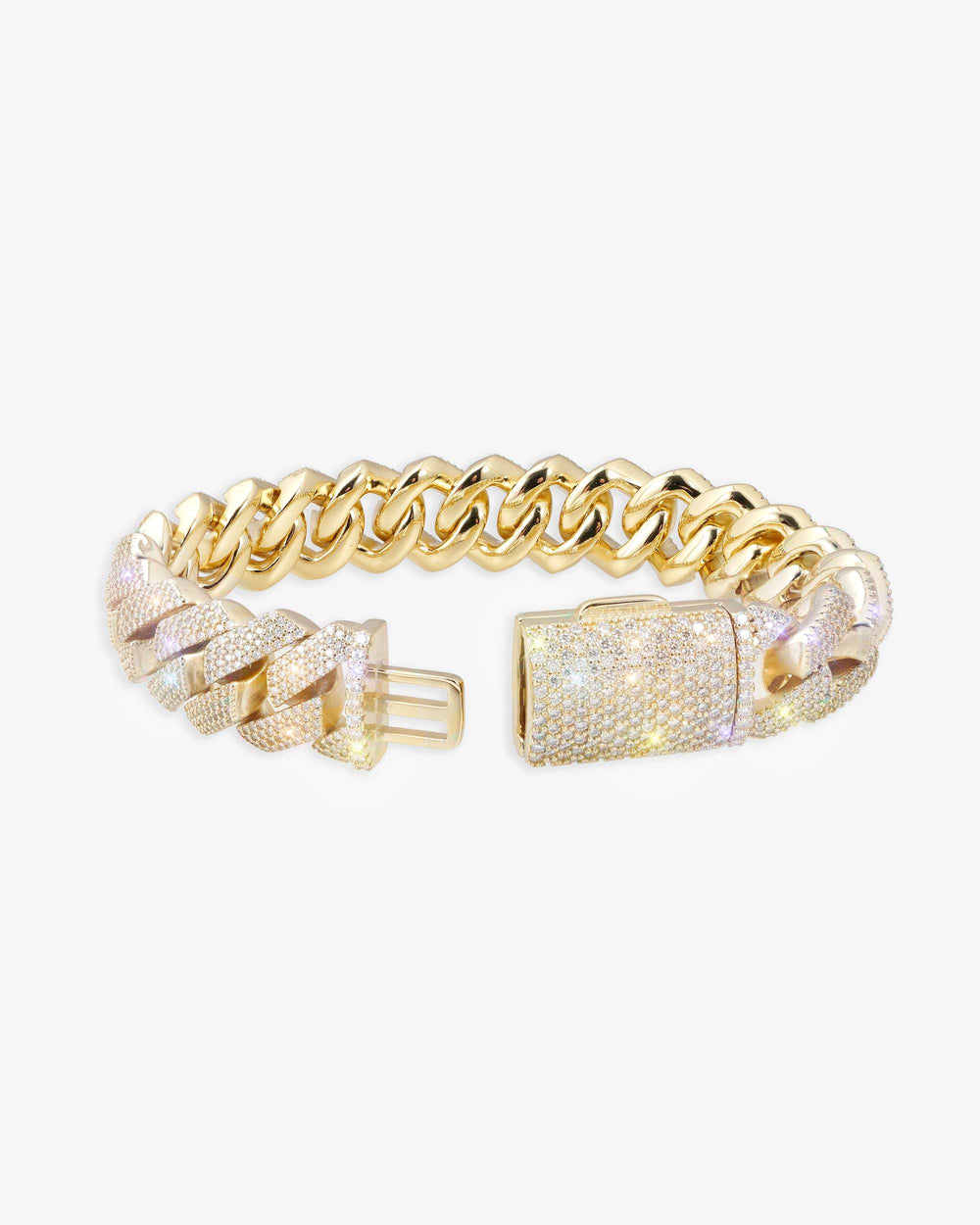 Moissanite Cuban Link Bracelet 14K Gold (ALL SIZES) - Yellow Gold 15MM