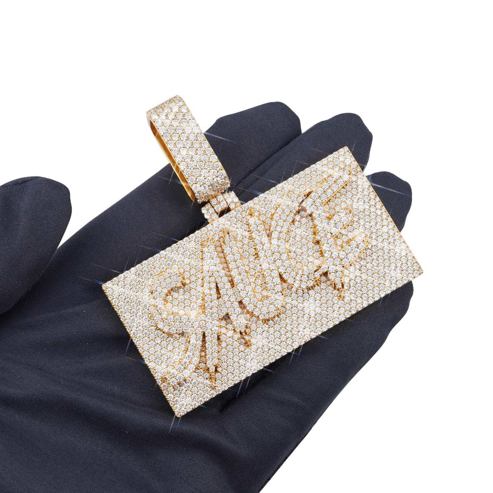 sauce custom name moissanite pendant 14k gold ICECARTEL hand