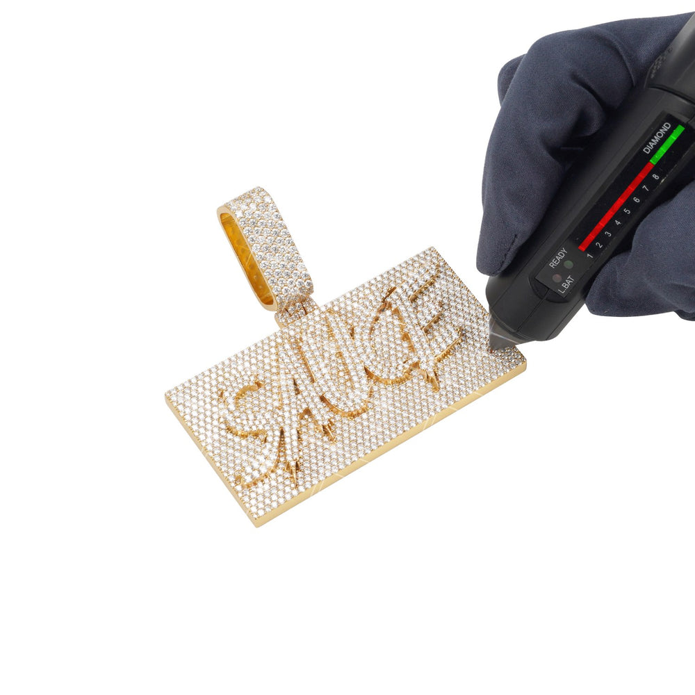 sauce custom name moissanite pendant 14k gold ICECARTEL test