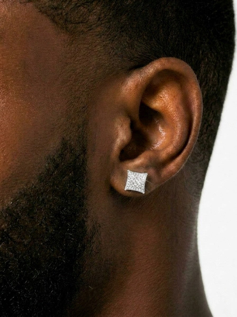 Side Halo Square Moissanite Earrings 14K Gold