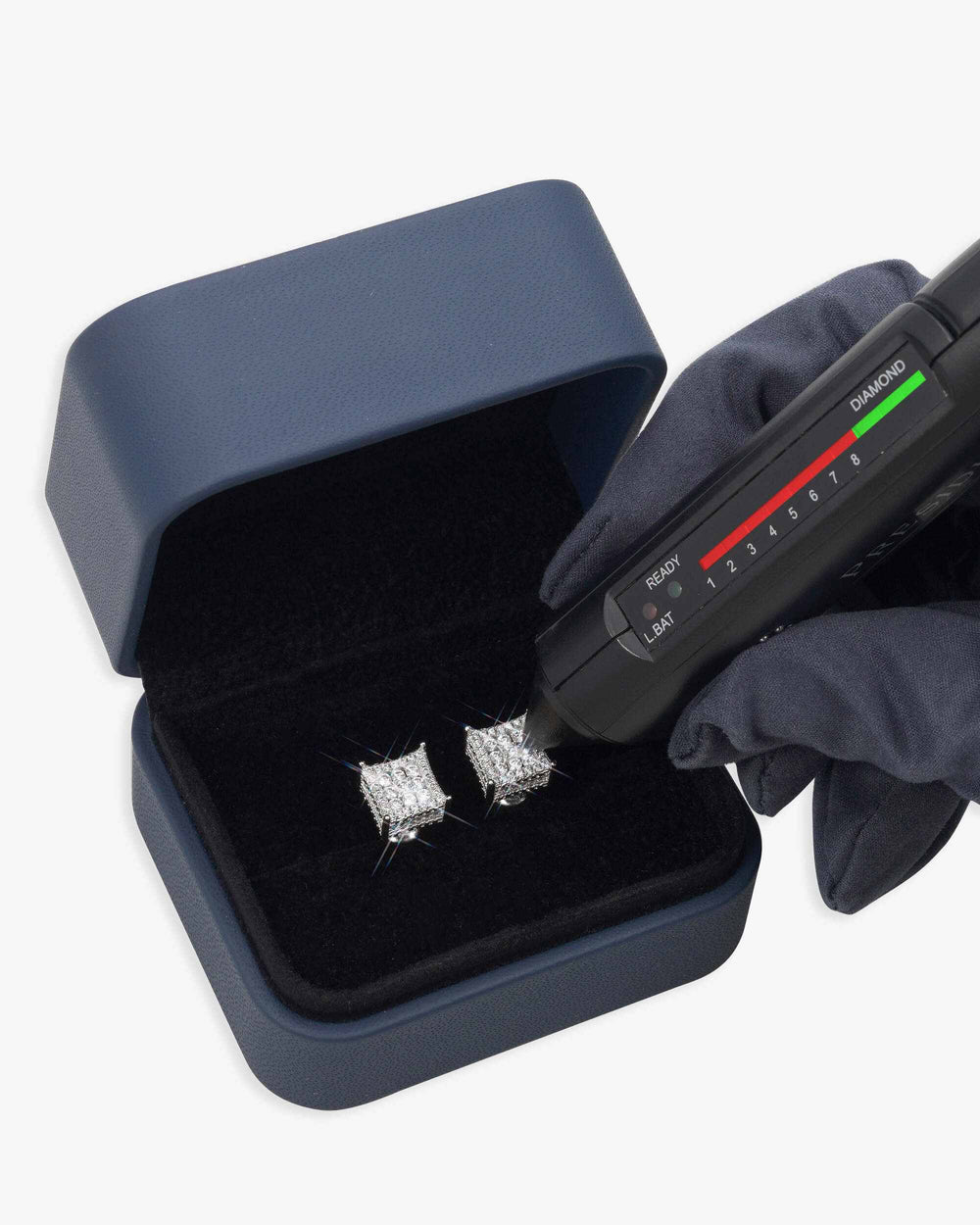 side halo square moissanite earrings 14k gold icecartel test