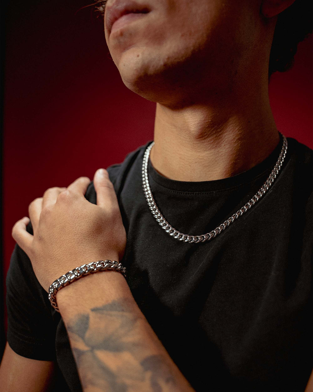 10MM Cuban Link Chain and Bracelet Bundle Silver