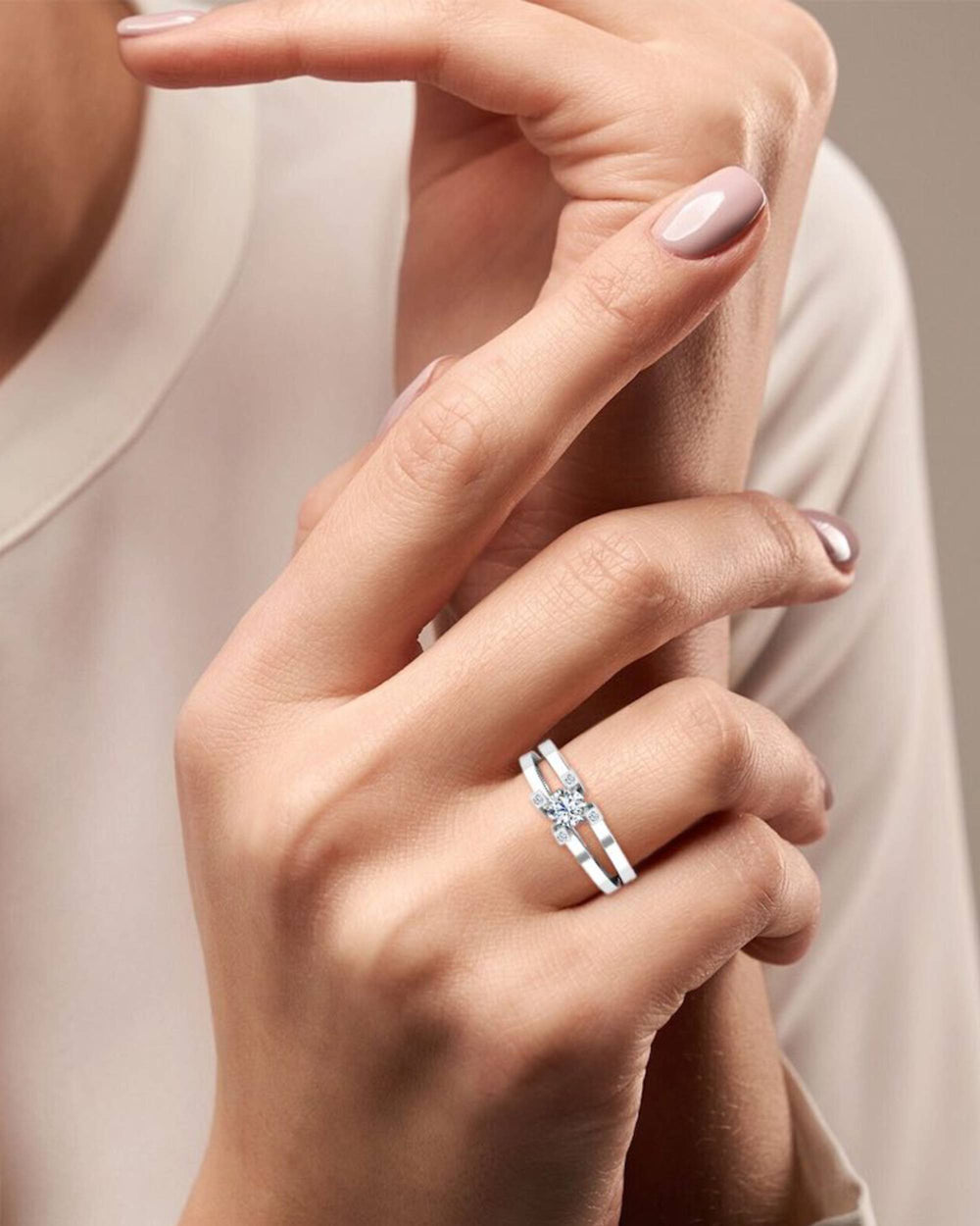 simplistic split shank moissanite engagement ring icecartel hand