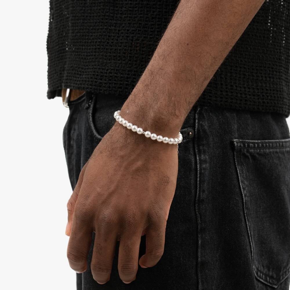 single metallic bead pearl bracelet model