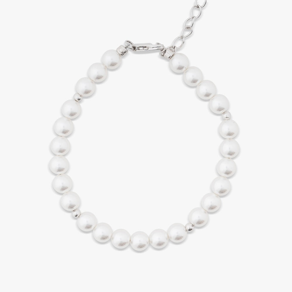 single metallic bead pearl bracelet