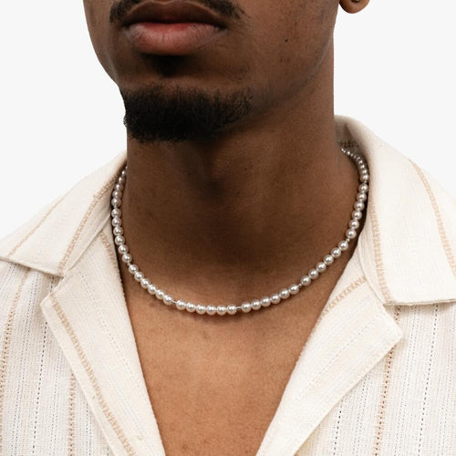 single metallic bead pearl necklace model