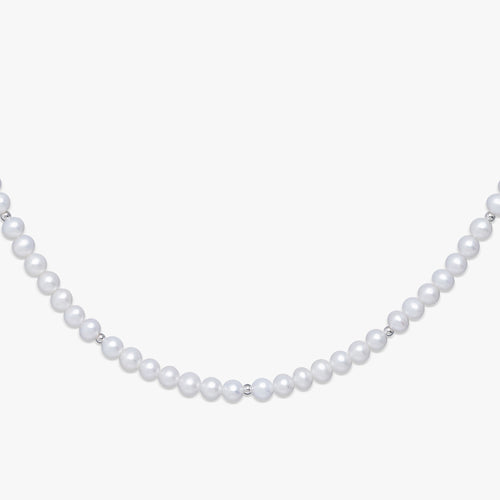 single metallic bead pearl necklace
