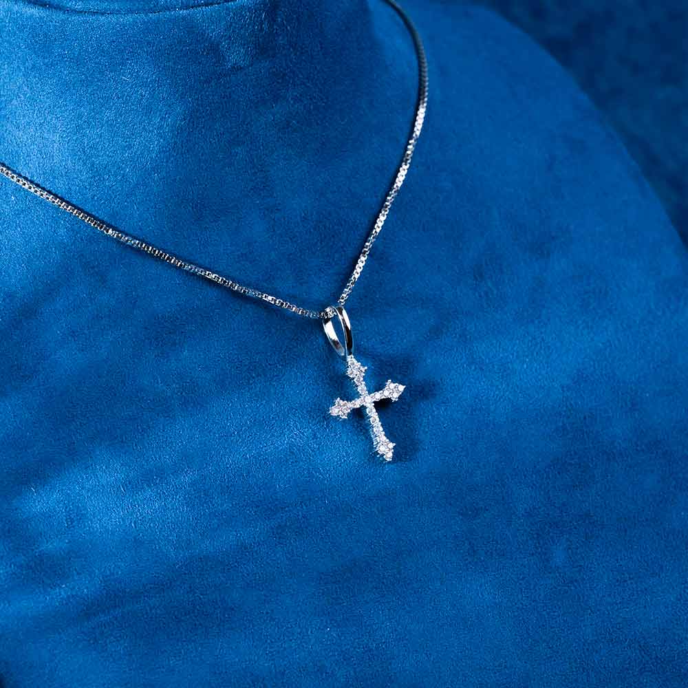 small moissanite fleur cross pendant necklace