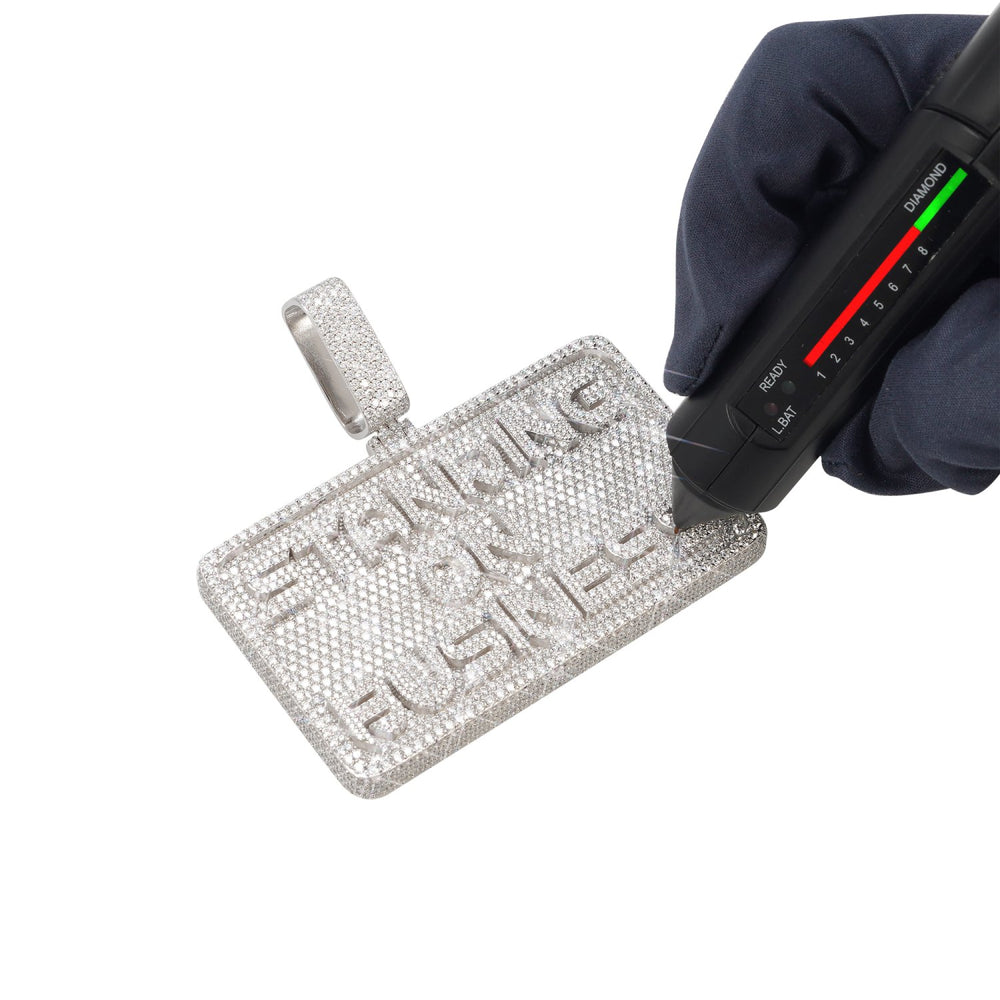 standing on business moissanite custom name pendant 14k gold ICECARTEL test