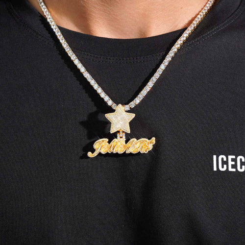 star custom moissanite name pendant 14k gold model