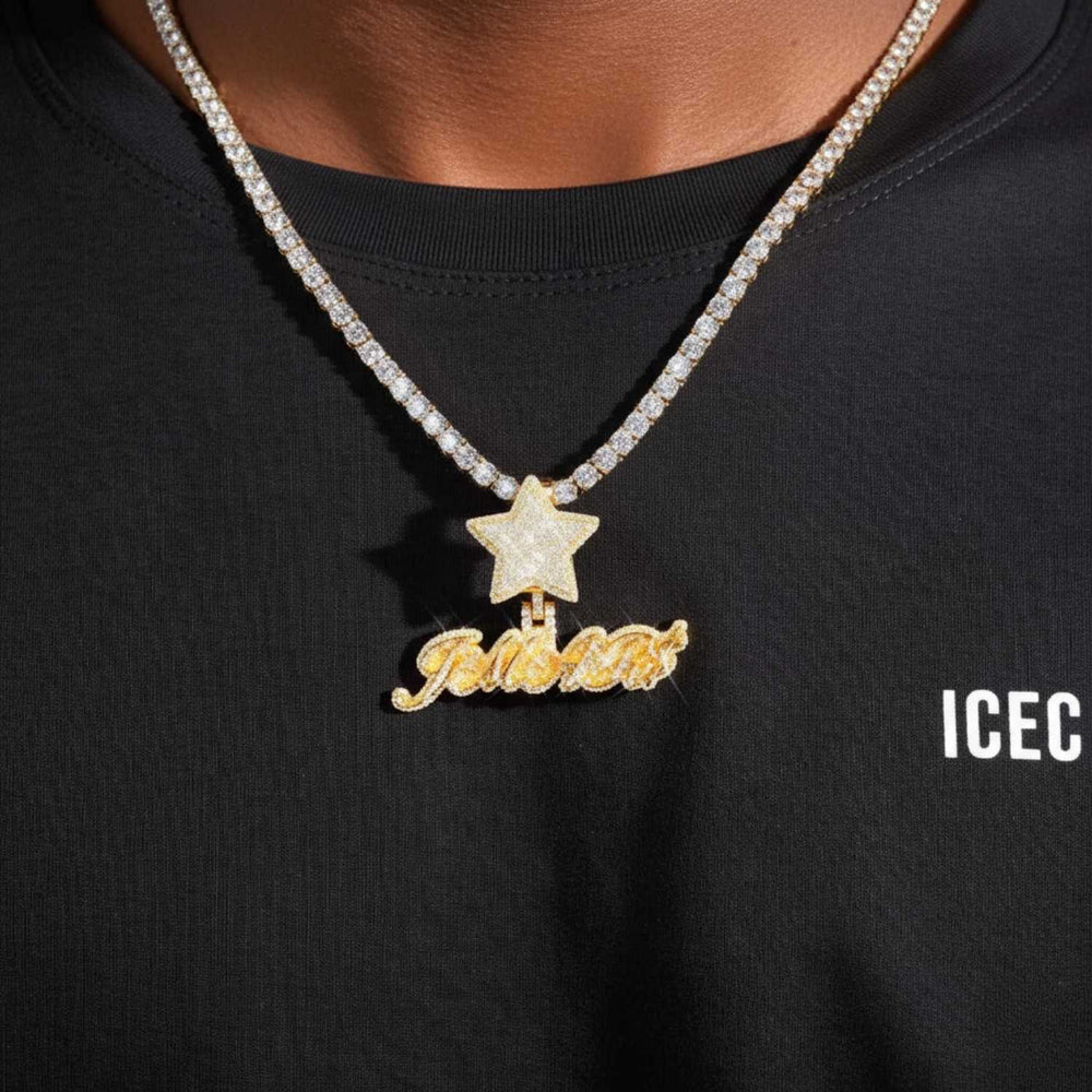 star custom moissanite name pendant 14k gold model1