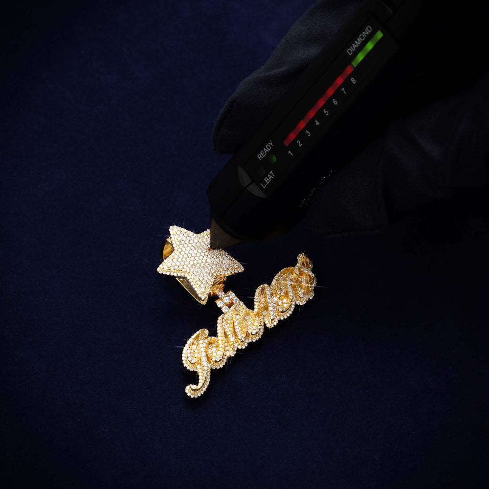 star custom moissanite name pendant 14k gold test