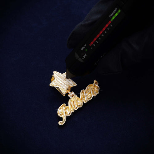 star custom moissanite name pendant 14k gold test