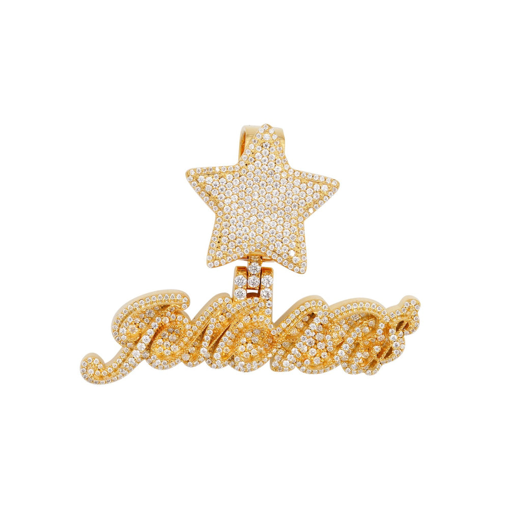 star custom moissanite name pendant 14k gold white