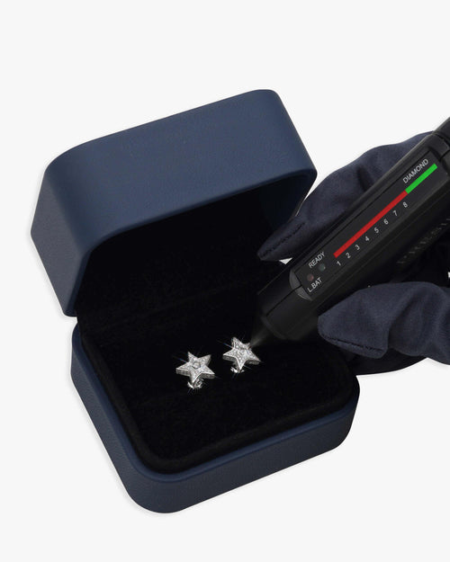 star moissanite earrings 14k gold icecartel white box