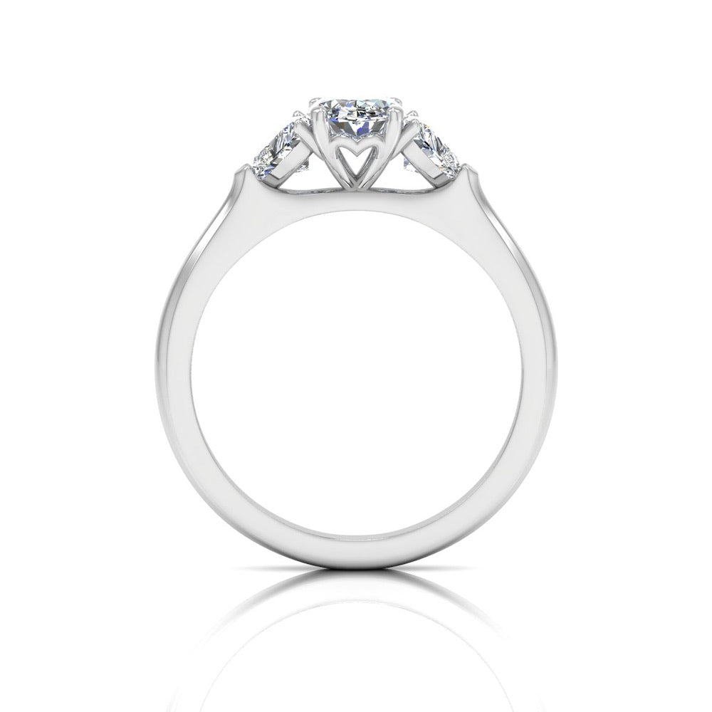 Three-Stone Oval & Heart Moissanite Engagement Ring