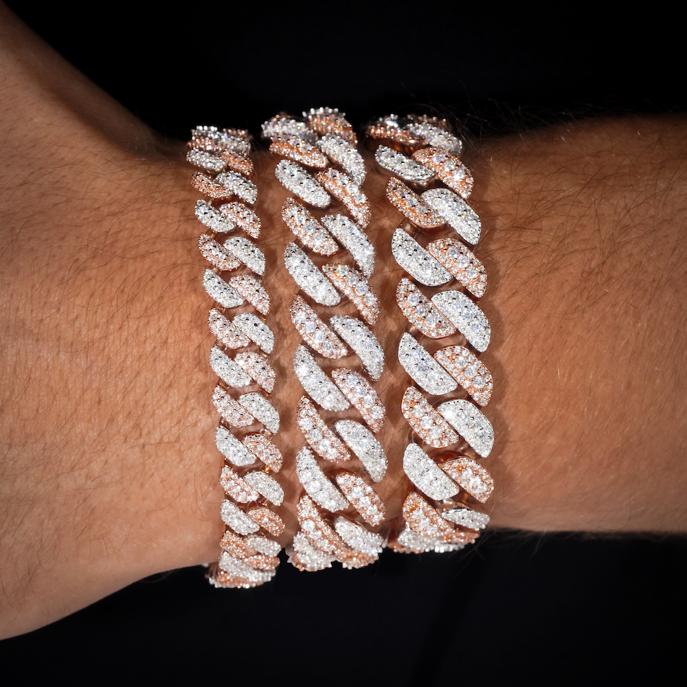 Two Tone Pointer Cuban Link Bracelet Hand