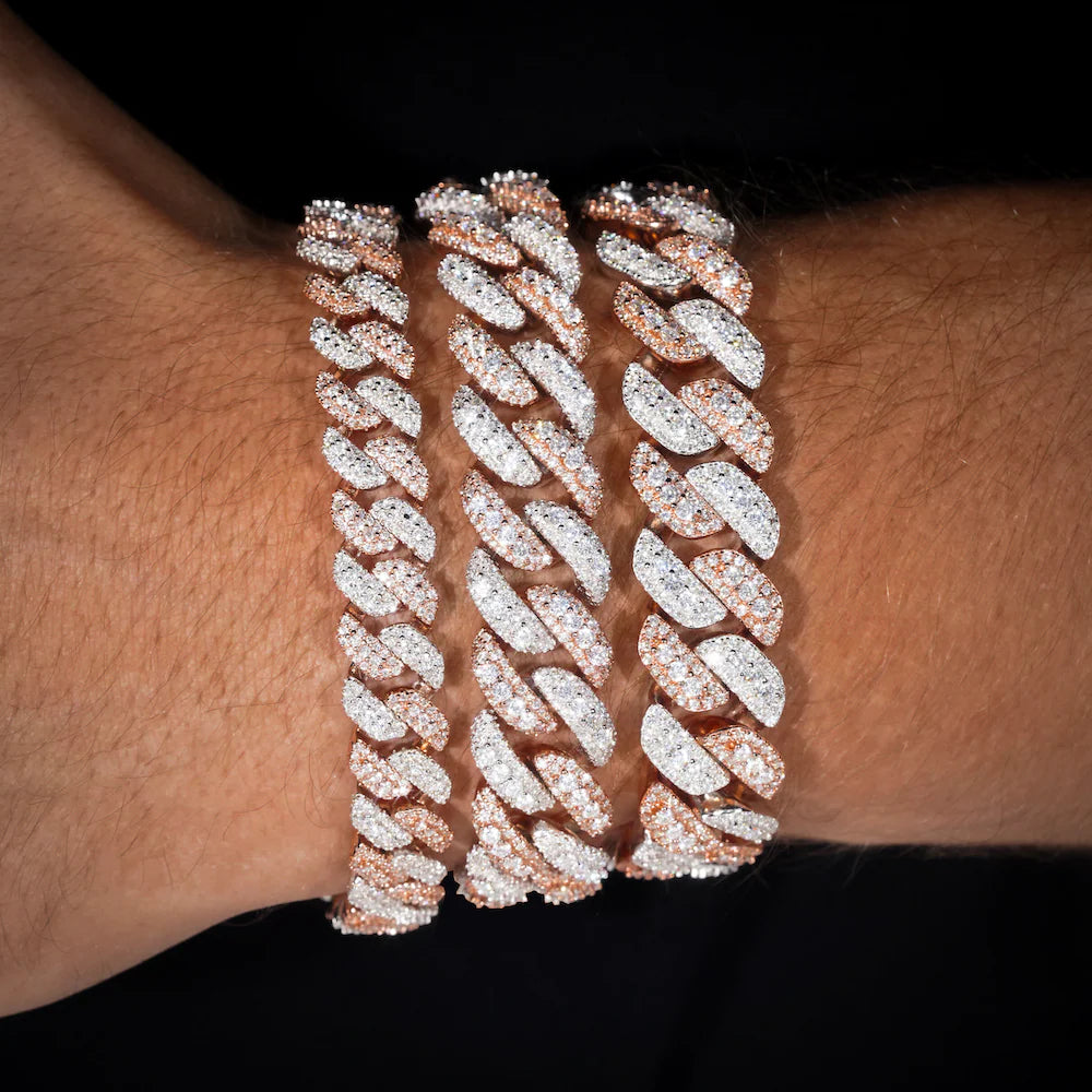 Moissanite Two Tone Cuban Link Bracelet 14K Gold (ALL SIZES)
