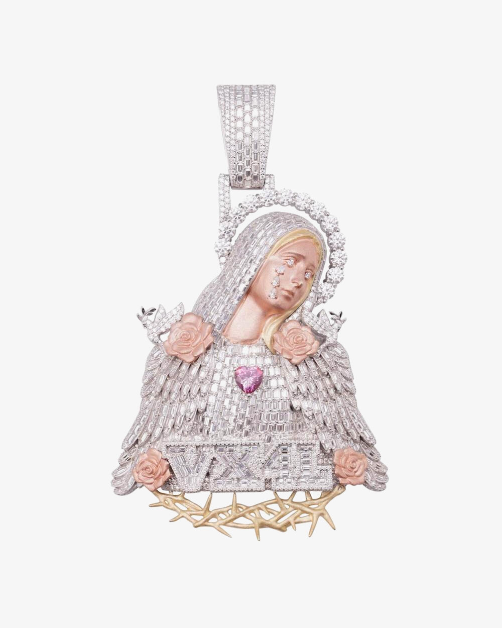 Virgin Mary Custom Two Tone Pendant Blue Front