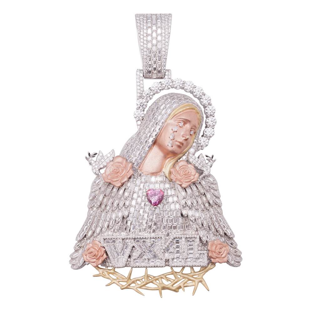 Virgin Mary Custom Two Tone Pendant Blue Front