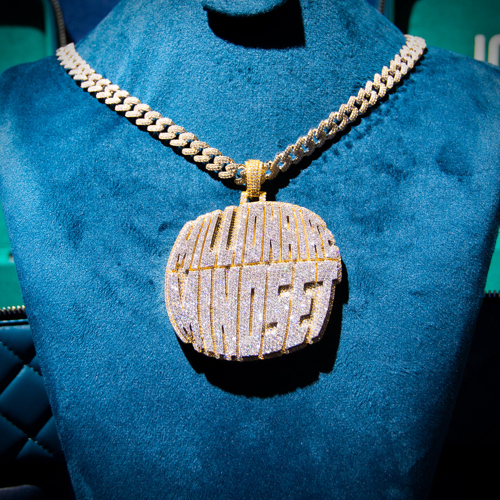 vvs moissanite custom pendant. 10k yellow gold millionaire on chain
