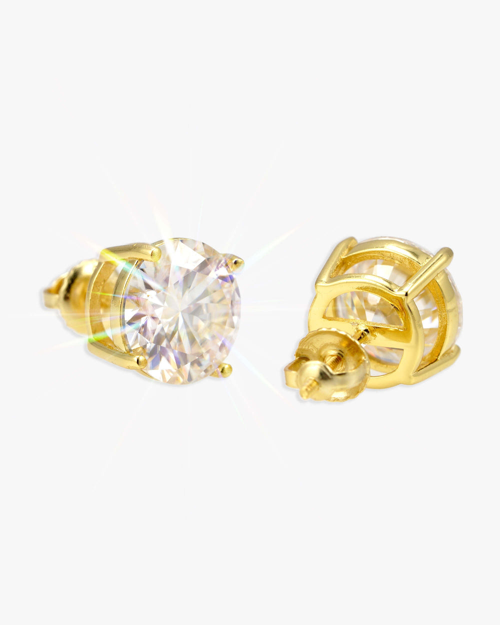 VVS Moissanite Stud Earrings (ALL SIZES) - Yellow Gold 10mm