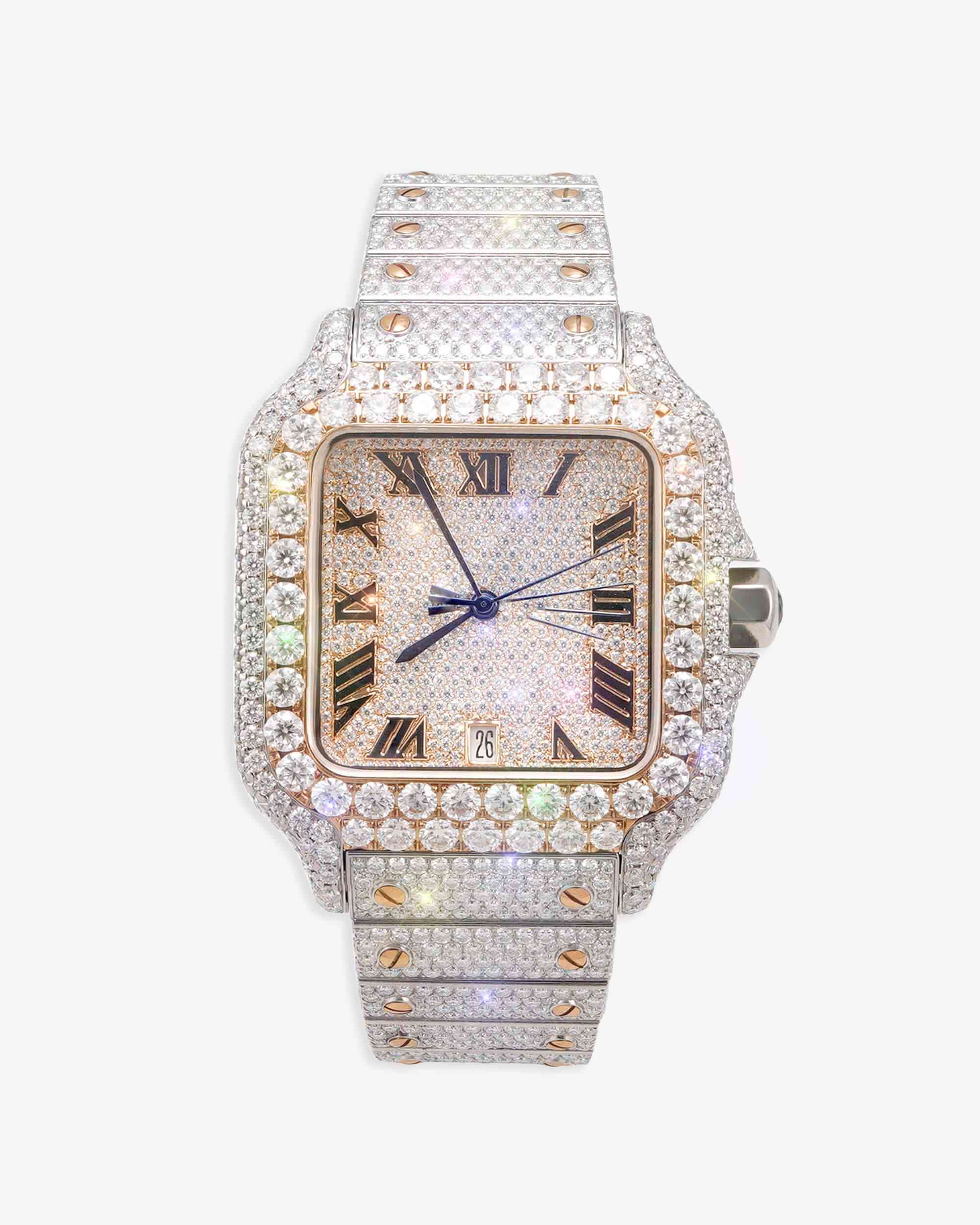 【GRA鑑定書付】iced out watch Moissanite Men's VVS Moissanite Watch | 42MM | 16CT Bust Down | 14K Rose Gold