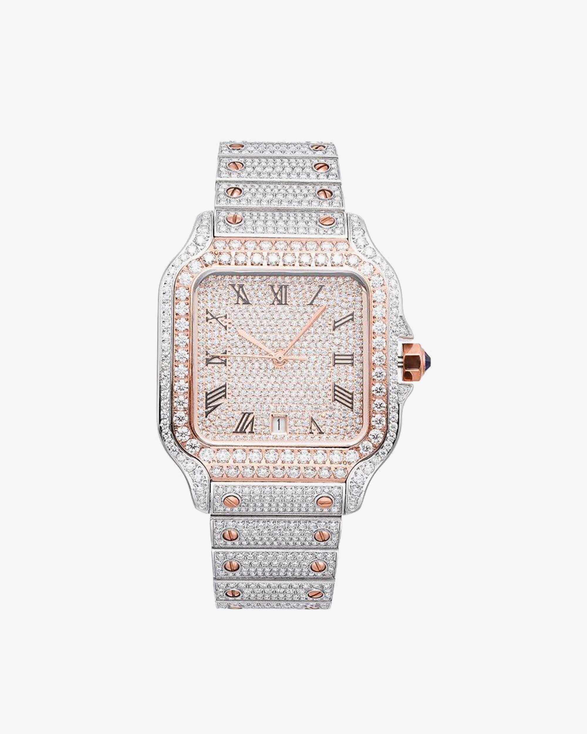 Men's VVS Moissanite Watch | 42MM | 16CT Bust Down | 14K Rose Gold