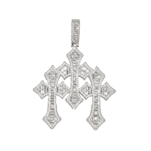 vvs triple cross pendant 14k gold icecartel white