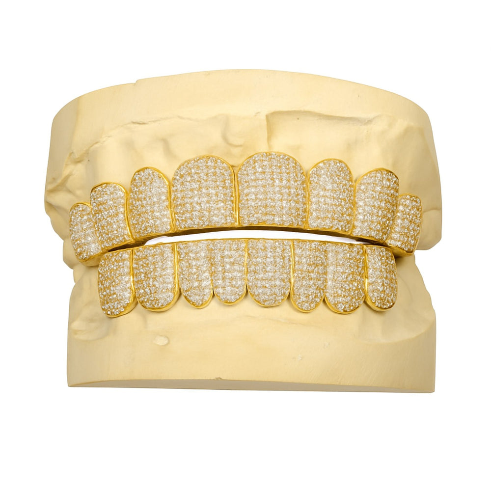 yellow gold custom moissanite grillz 14k gold hand straight icecartel