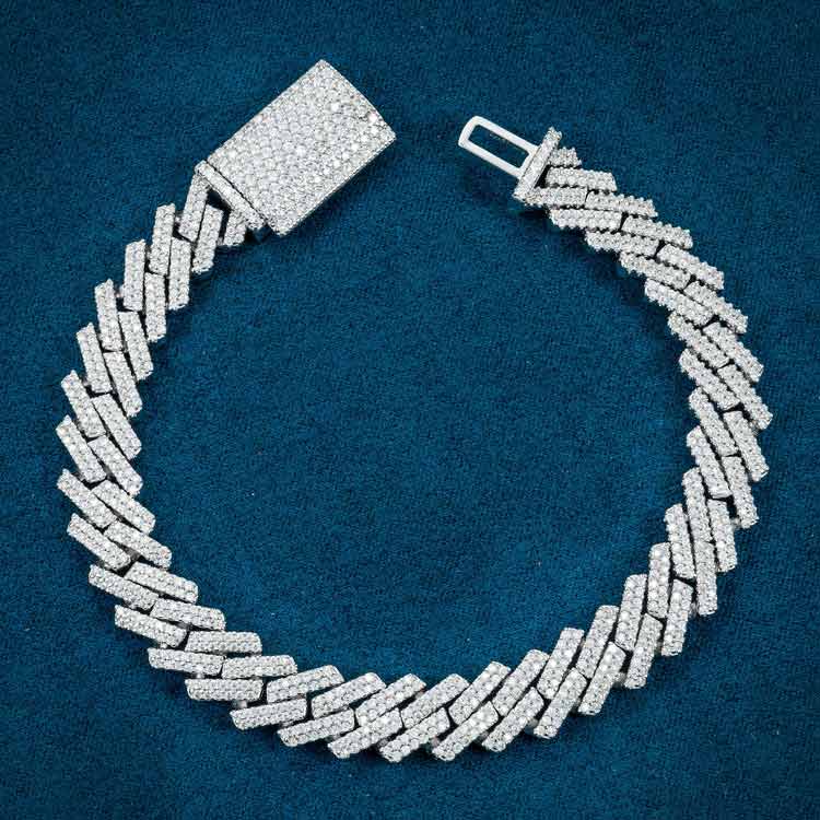 10mm mens moissanite cuban link bracelet 14k white gold vvs diamond full