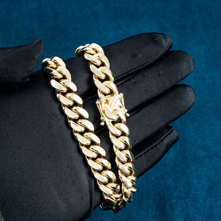 12mm moissanite gold chain necklace lobster clasp hand
