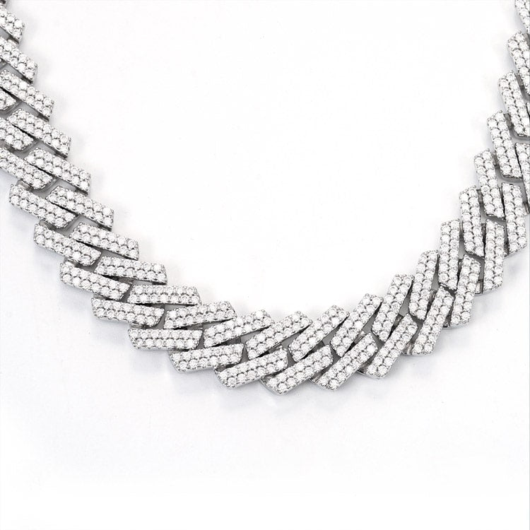 13mm moissanite cuban link chain necklace white gold iced out 925 silver background