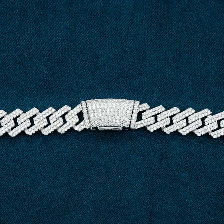 13mm moissanite cuban link chain necklace white gold iced out 925 silver clasp closed