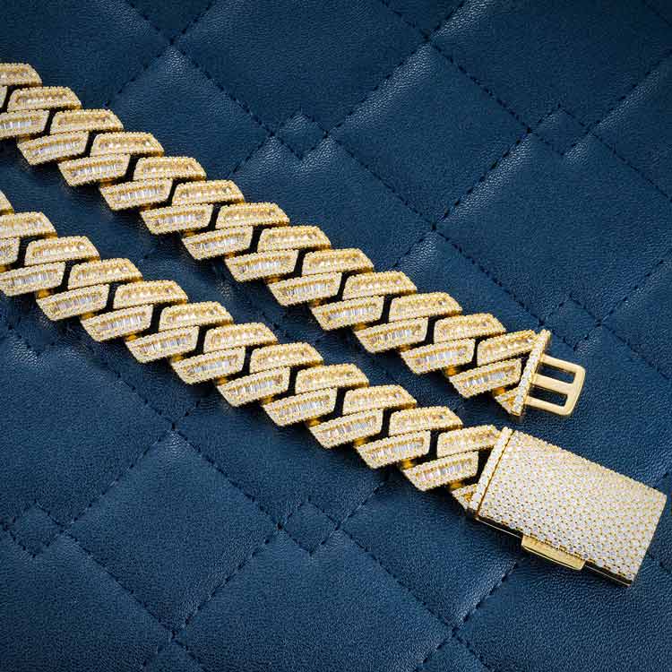 15mm moissanite 14k yellow gold cuban link chain necklace close