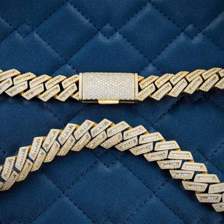 15mm moissanite 14k yellow gold cuban link chain necklace connection