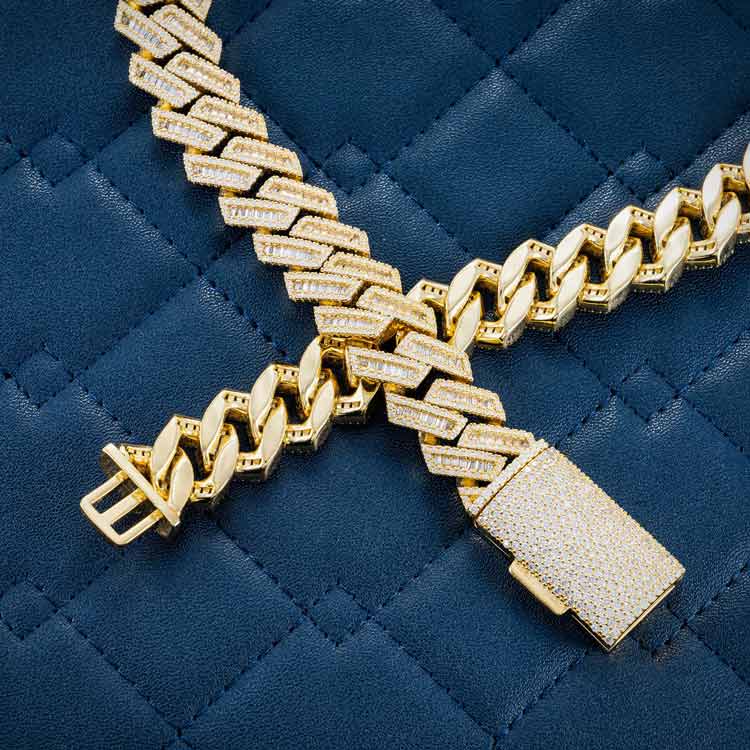 15mm moissanite 14k yellow gold cuban link chain necklace crossed