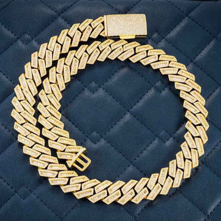 15mm moissanite 14k yellow gold cuban link chain necklace full