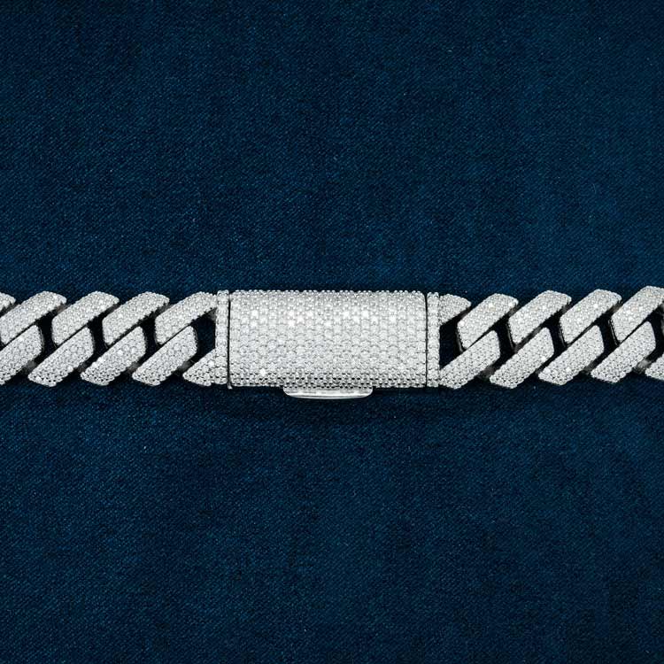 15mm moissanite iced out cuban link chain necklace white gold closed clasp