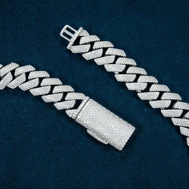 15mm moissanite iced out cuban link chain necklace white gold clasp