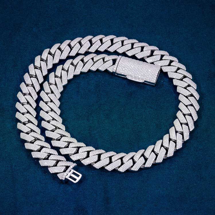 15mm moissanite iced out cuban link chain necklace white gold full
