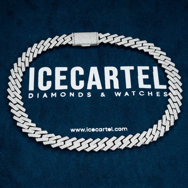 18mm 2 row moissanite cuban link chain necklace white gold iced out velvet