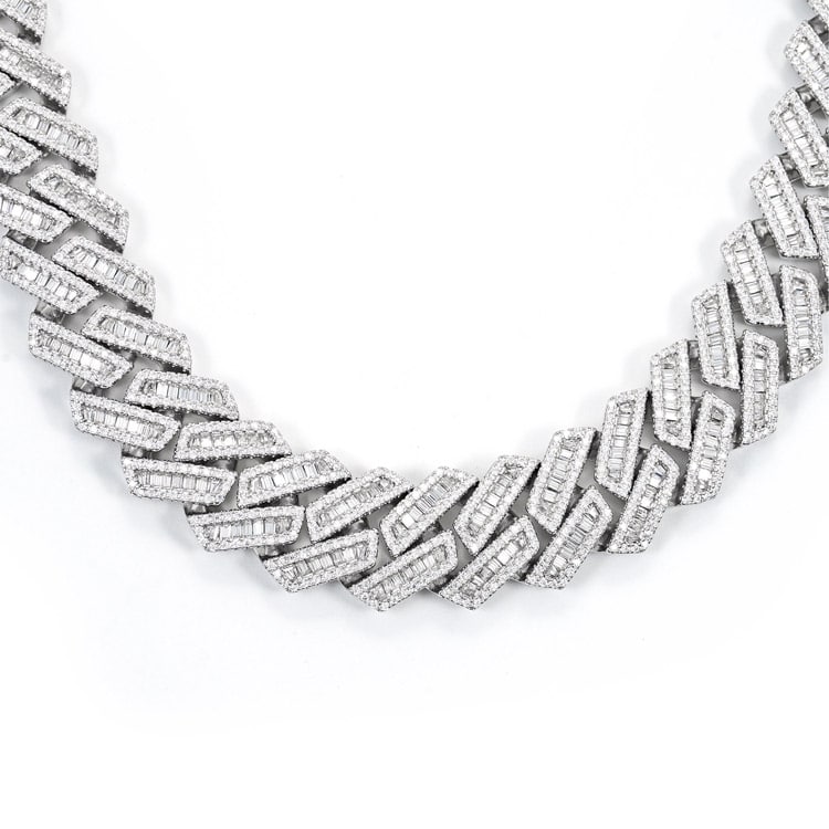 18mm moissanite baguette cuban link chain necklace ice background