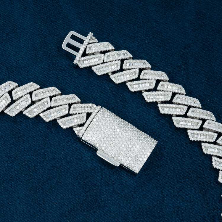 18mm moissanite baguette cuban link chain necklace ice clasp