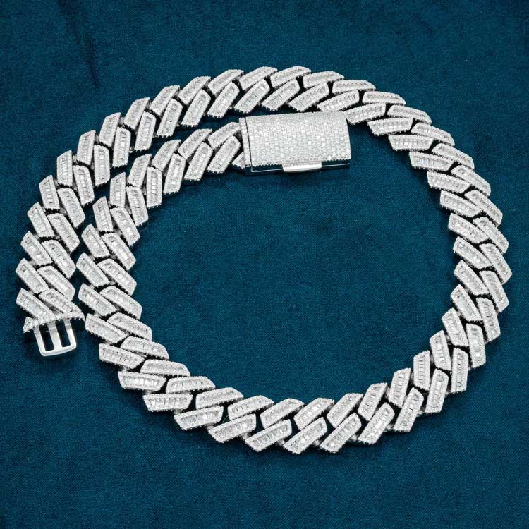 18mm moissanite baguette cuban link chain necklace ice full