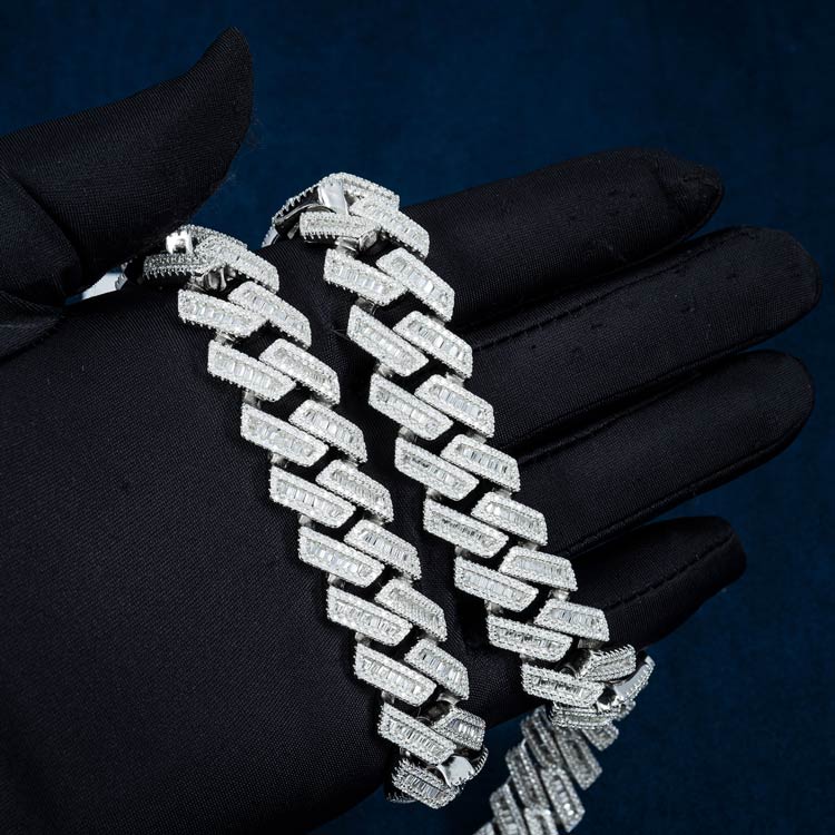 18mm Moissanit Baguette kubanische Gliederkette Halskette Eis Hand
