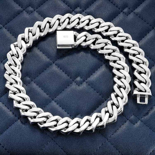 18mm moissanite diamond baguette miami cuban iced out silver chain necklace white gold back