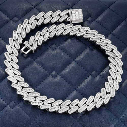18mm moissanite diamond baguette miami cuban iced out silver chain necklace white gold top