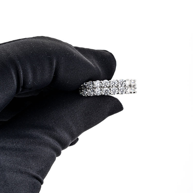 2 Reihen Moissanit Diamant vereist Hip Hop Weißgold Ring Hand
