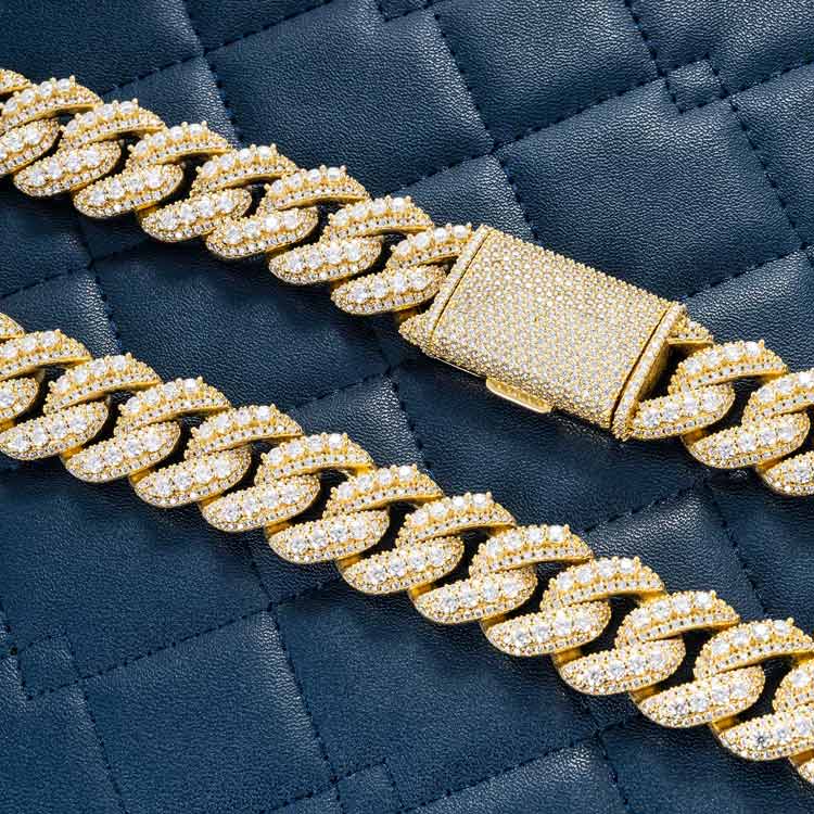 MOISSANITE Real Miami Cuban Link Prong Chain Iced Gold & 925